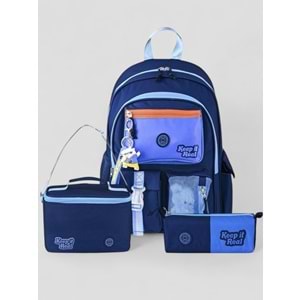 Muggle 2214 İthal Ürün Üst Kalite Unisex Çocuk Üçlü Set İlkokul Sırt Çantası - NKT02214-lacivert-TEKEBAT