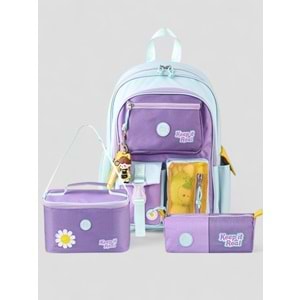 Muggle 2214 İthal Ürün Üst Kalite Unisex Çocuk Üçlü Set İlkokul Sırt Çantası - NKT02214-MOR-TEKEBAT