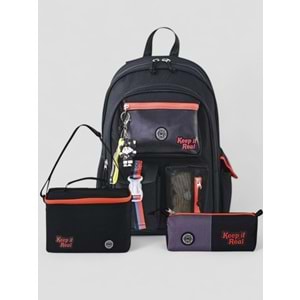 Muggle 2214 İthal Ürün Üst Kalite Unisex Çocuk Üçlü Set İlkokul Sırt Çantası - NKT02214-siyah-TEKEBAT