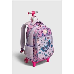 2217-My Polo Anatomik Sırt Yapılı Unisex Işıklı Tekerlekli İlkokul Çantası - NKT02217-Pembe-Mor-TEKEBAT