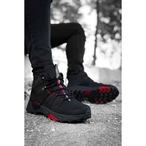 2222-Forza Anatomik Kaydırmaz Tabanlı Soft Shell Outdoor Trekking Erkek Bağcıklı Spor Bot - NKT02222-siyah-kırmızı-41
