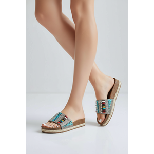 2232-Pien Anatomik Mantar Tabanlı Boncuklu Kadın Terlik - NKT02232-Gri-Mint-39