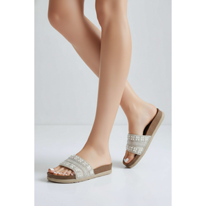 2232-Pien Anatomik Mantar Tabanlı Boncuklu Kadın Terlik - NKT02232-sedef-38