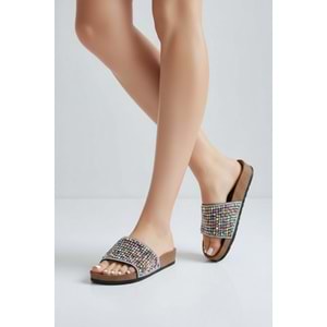 2232-Pien Anatomik Mantar Tabanlı Boncuklu Kadın Terlik - NKT02232-siyah-39