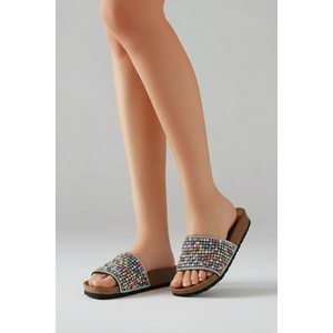 2232-Pien Anatomik Mantar Tabanlı Boncuklu Kadın Terlik - NKT02232-siyah-39