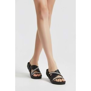 2233-Voga Anatomik Tabanlı Kadın Günlük Terlik - NKT02233-siyah-gümüş-40