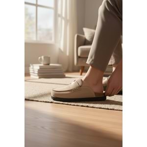 2235 İç Dış Hakiki Süet Deri Tam Ortopedik Üst Kalite Ev,Ofis,Misafir,Damat ve Gelin Çeyizlik Terlik - NKT02235-BEJ-41