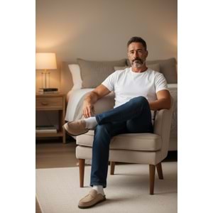 2235 İç Dış Hakiki Süet Deri Tam Ortopedik Üst Kalite Ev,Ofis,Misafir,Damat ve Gelin Çeyizlik Terlik - NKT02235-BEJ-41