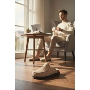 2235 İç Dış Hakiki Süet Deri Tam Ortopedik Üst Kalite Ev,Ofis,Misafir,Damat ve Gelin Çeyizlik Terlik - NKT02235-BEJ-44