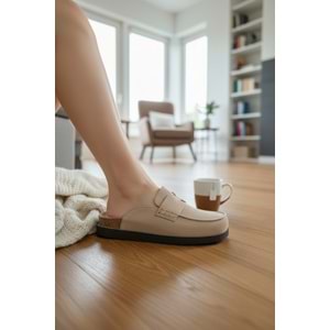 2235 İç Dış Hakiki Süet Deri Tam Ortopedik Üst Kalite Ev,Ofis,Misafir,Damat ve Gelin Çeyizlik Terlik - NKT02235-BEJ-44