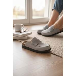 2235 İç Dış Hakiki Süet Deri Tam Ortopedik Üst Kalite Ev,Ofis,Misafir,Damat ve Gelin Çeyizlik Terlik - NKT02235-gri-43
