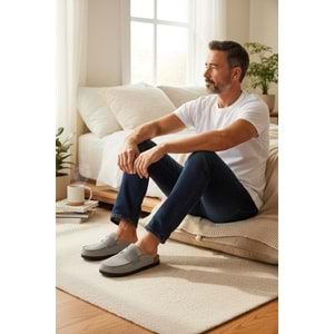 2235 İç Dış Hakiki Süet Deri Tam Ortopedik Üst Kalite Ev,Ofis,Misafir,Damat ve Gelin Çeyizlik Terlik - NKT02235-gri-43