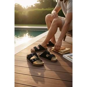 2236-Look Life Unisex Çift Tokalı Ultra Hafif Havuz,Plaj ve Günlük Kullanıma Uygun Terlik - NKT02236-siyah-42