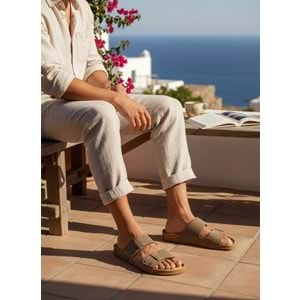 2245-Look Life Unisex Çift Tokalı Ultra Hafif Havuz,Plaj ve Günlük Kullanıma Uygun Terlik - NKT02245-Kum-46