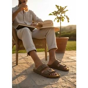 2245-Look Life Unisex Çift Tokalı Ultra Hafif Havuz,Plaj ve Günlük Kullanıma Uygun Terlik - NKT02245-Kum-46