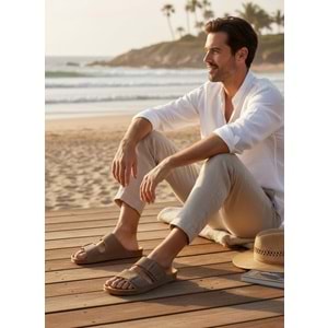 2245-Look Life Unisex Çift Tokalı Ultra Hafif Havuz,Plaj ve Günlük Kullanıma Uygun Terlik - NKT02245-Kum-46