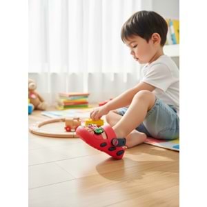 2246-Akınal Unisex Bebek Figürlü Ultra Yumuşak Esnek Kaymaz Tabanlı Sandalet Terlik - NKT02246-KIRMIZI-21-22