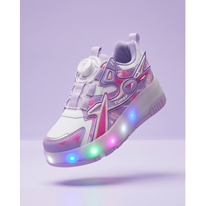 2249-Timer Led Işıklı Çift Tekerlekli Akıllı Bağcıklı Unisex Çocuk Patenli Ayakkabı - NKT02249-lila-30