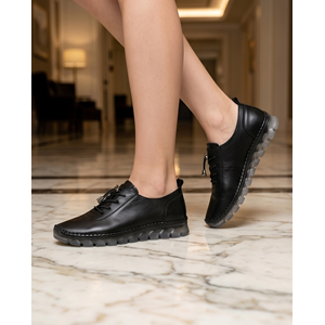2255-Hakiki Deri Premium Kalite Anatomik Şeffaf Tabanlı Kadın Günlük Ayakkabı - NKT02255-siyah-39