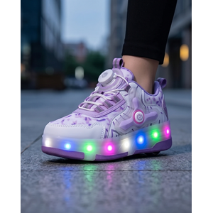 2256-N-Drops Led Işıklı Çift Tekerlekli Akıllı Bağcıklı Unisex Çocuk Patenli Ayakkabı - NKT02256-Beyaz-Lila-32