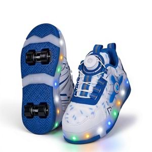 2256-N-Drops Led Işıklı Çift Tekerlekli Akıllı Bağcıklı Unisex Çocuk Patenli Ayakkabı - NKT02256-beyaz-mavi-33