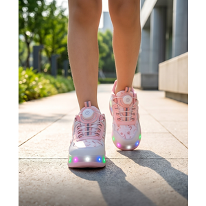 2256-N-Drops Led Işıklı Çift Tekerlekli Akıllı Bağcıklı Unisex Çocuk Patenli Ayakkabı - NKT02256-beyaz-pembe-31