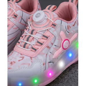 2256-N-Drops Led Işıklı Çift Tekerlekli Akıllı Bağcıklı Unisex Çocuk Patenli Ayakkabı - NKT02256-beyaz-pembe-31
