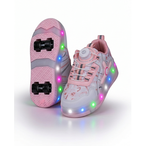 2256-N-Drops Led Işıklı Çift Tekerlekli Akıllı Bağcıklı Unisex Çocuk Patenli Ayakkabı - NKT02256-beyaz-pembe-31