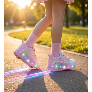 2256-N-Drops Led Işıklı Çift Tekerlekli Akıllı Bağcıklı Unisex Çocuk Patenli Ayakkabı - NKT02256-beyaz-pembe-31