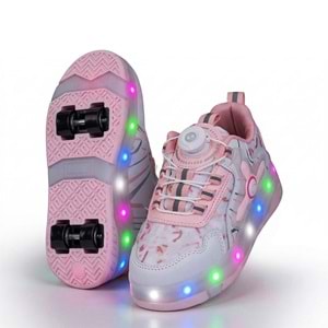 2256-N-Drops Led Işıklı Çift Tekerlekli Akıllı Bağcıklı Unisex Çocuk Patenli Ayakkabı - NKT02256-beyaz-pembe-31