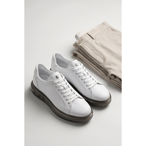 2274-Zanelle Hakiki Full Duble Deri Üst Kalite Premıum Erkek Sneaker Ayakkabı - NKT02274-BEYAZ-41