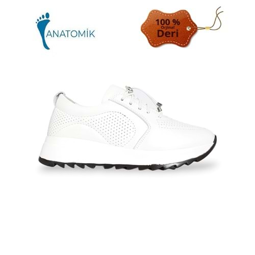 Konfores 1921-346538 Hakiki Deri Anatomik Tabanlı Kadın Sneakers Ayakkabı