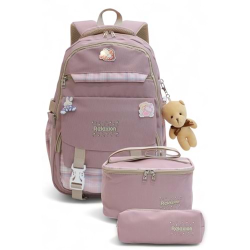 Relaxion 2144-1396 Kore Tarzı Unisex Çocuk Üçlü Set İlkokul Sırt Çantası