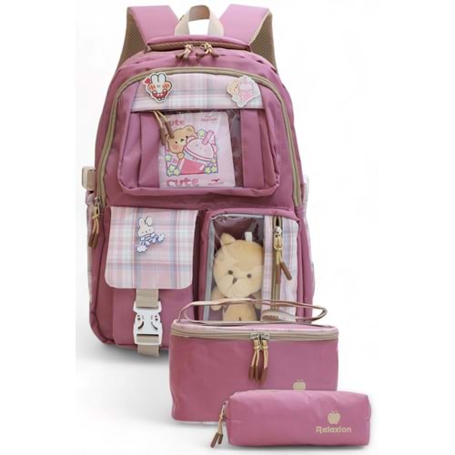 Relaxion 2203-1395 Kore Tarzı Unisex Çocuk Üçlü Set İlkokul Sırt Çantası