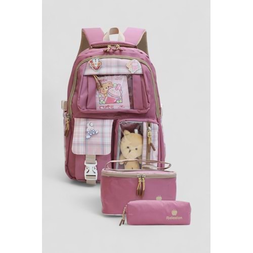 Relaxion 1395 Kore Tarzı Unisex Çocuk Üçlü Set İlkokul Sırt Çantası