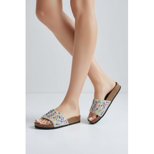 2232-Pien Anatomik Mantar Tabanlı Boncuklu Kadın Terlik