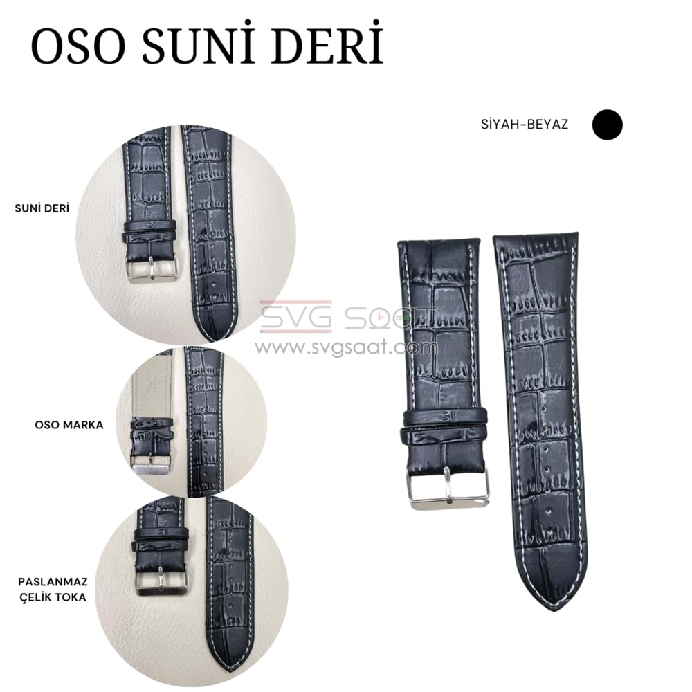 OSO 920 Saat Kordonu - SİYAH - BEYAZ - 18MM