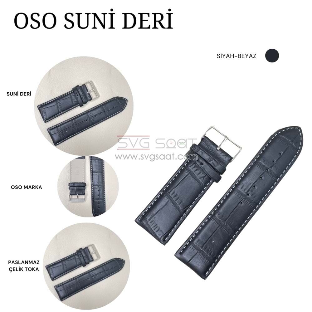 OSO 3556 Saat Kordonu - SİYAH - BEYAZ - 26MM