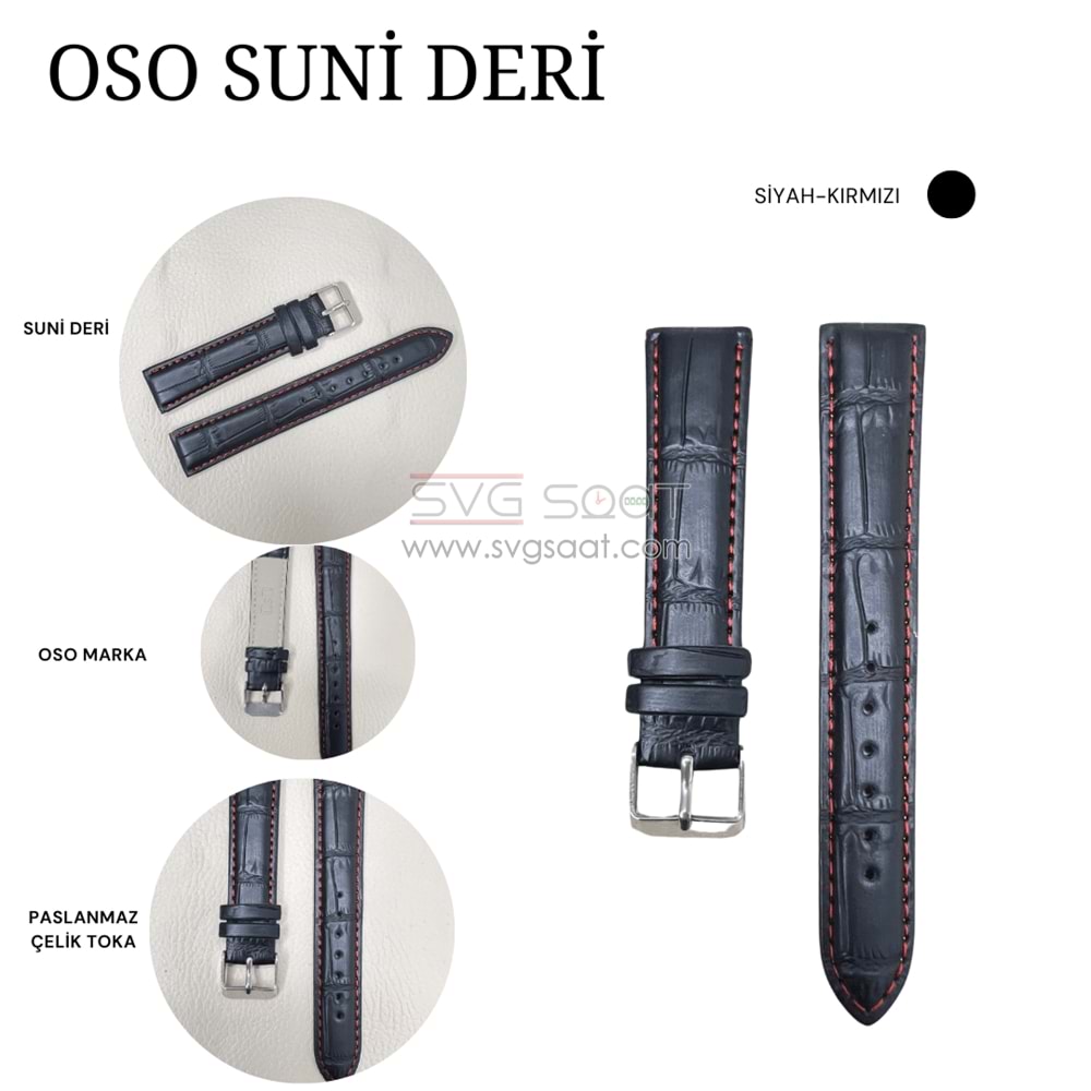 OSO 3556 Saat Kordonu - SİYAH - KIRMIZI - 18MM