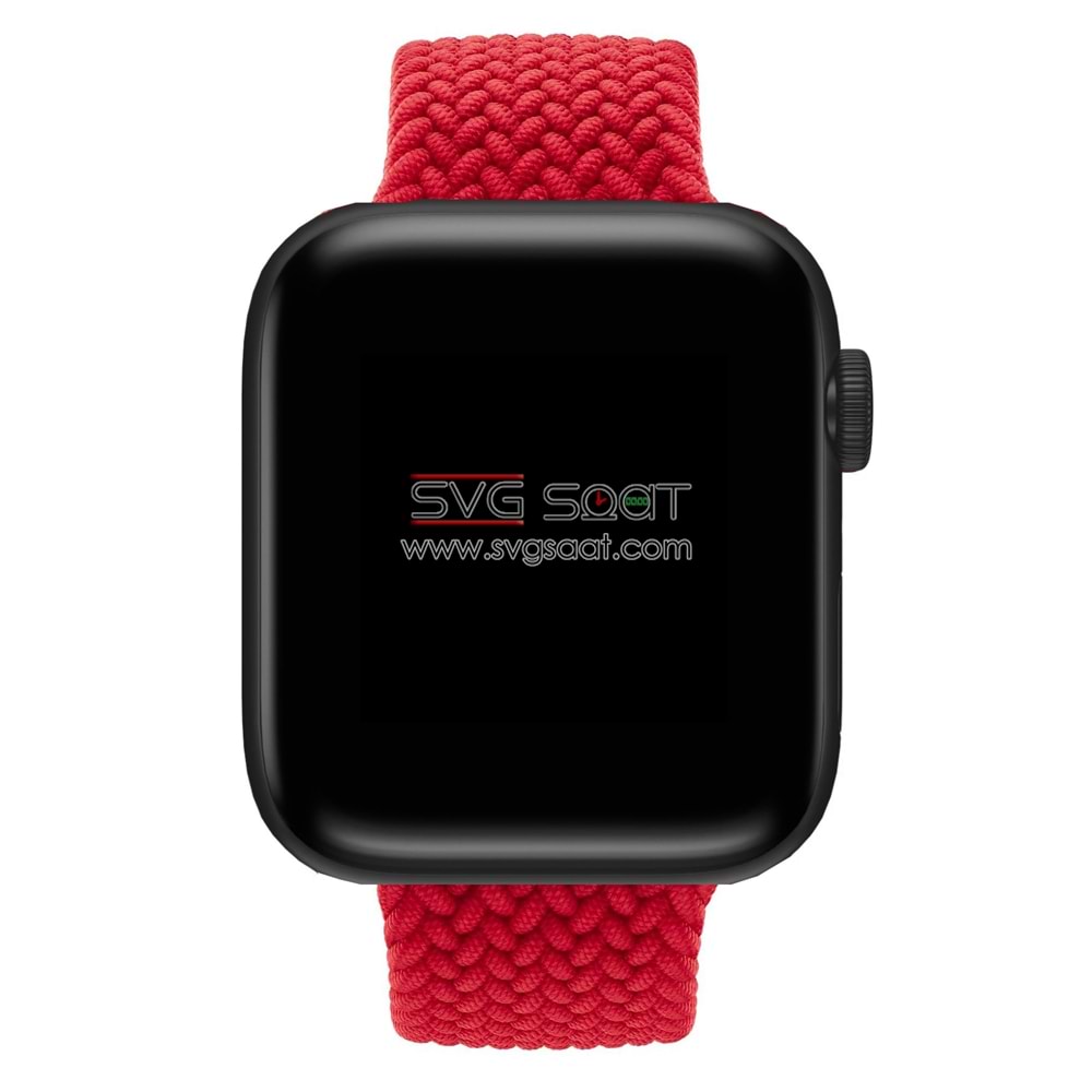 Apple watch uyumlu Örgülü silikon kordon - KIRMIZI - 42/44 - M/L