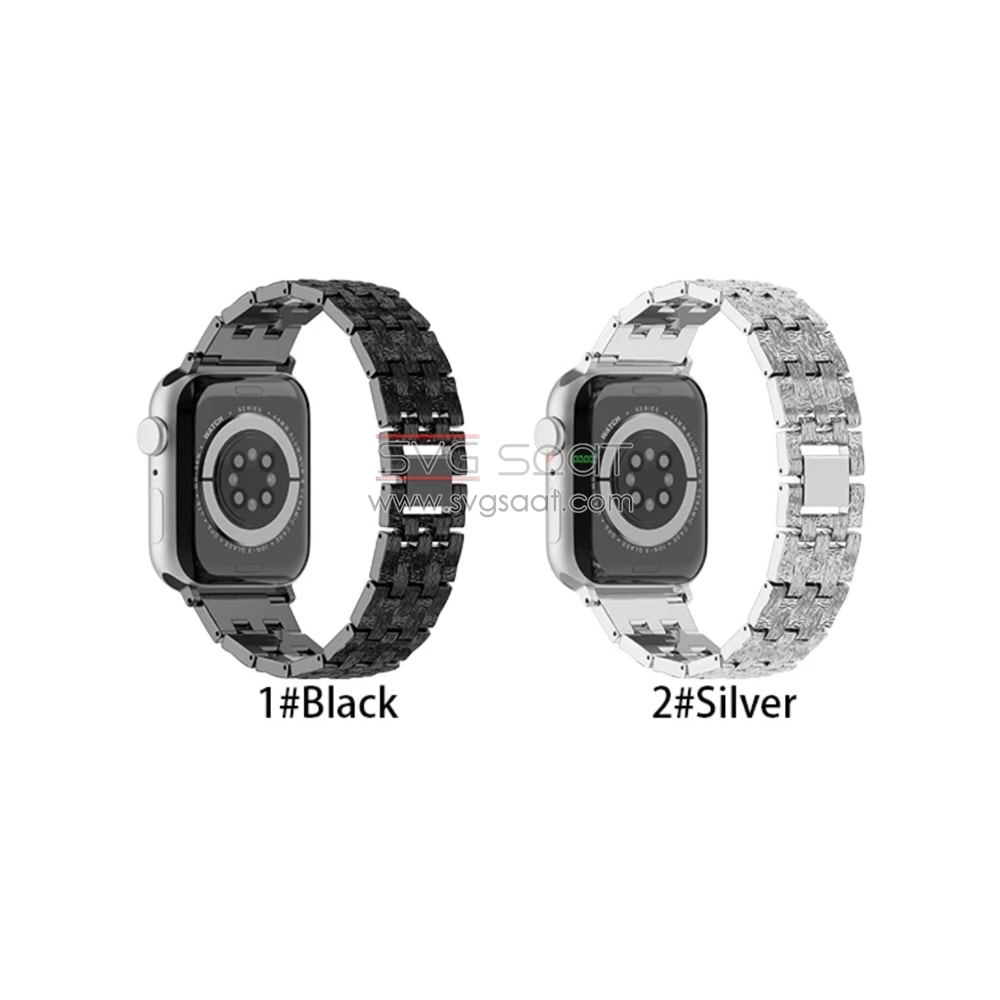 Apple watch uyumlu taş işlemeli metal kordon - SİLVER - 44MM