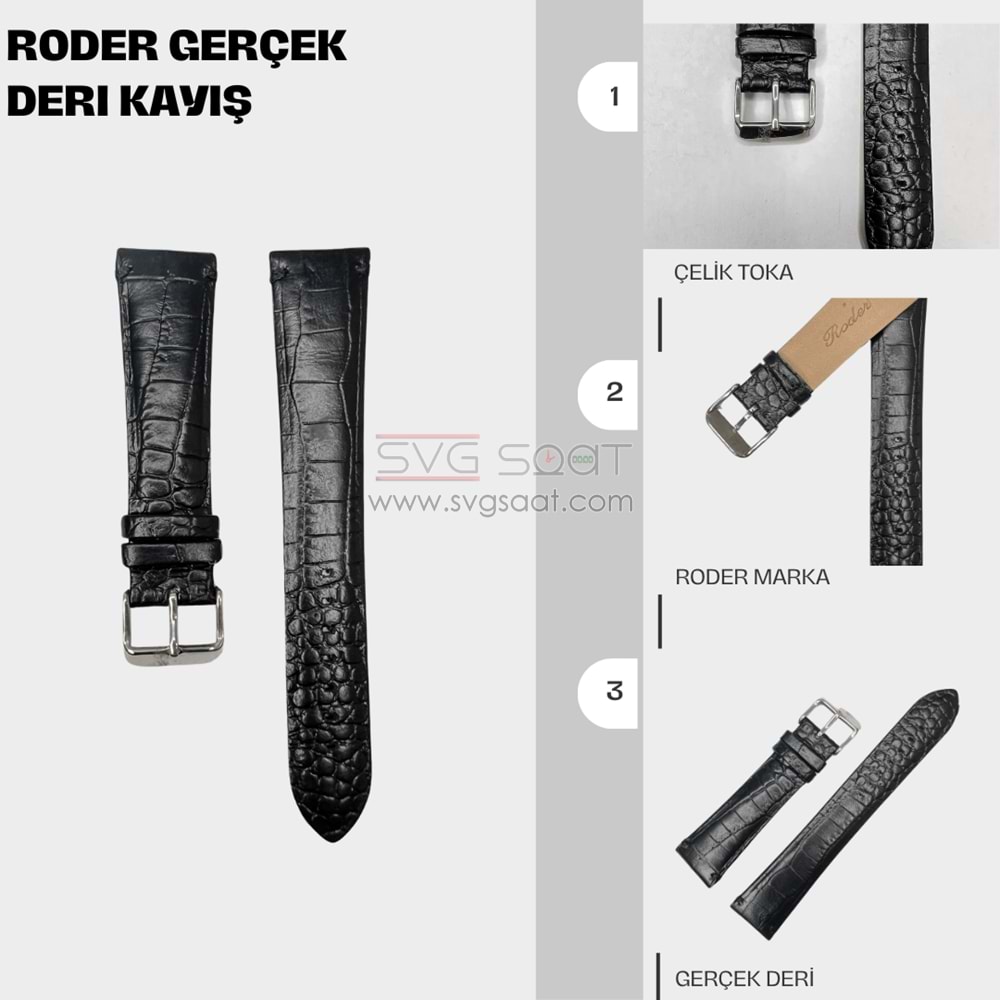 R4174 RODER DERİ KAYIŞ - SİYAH - 20MM