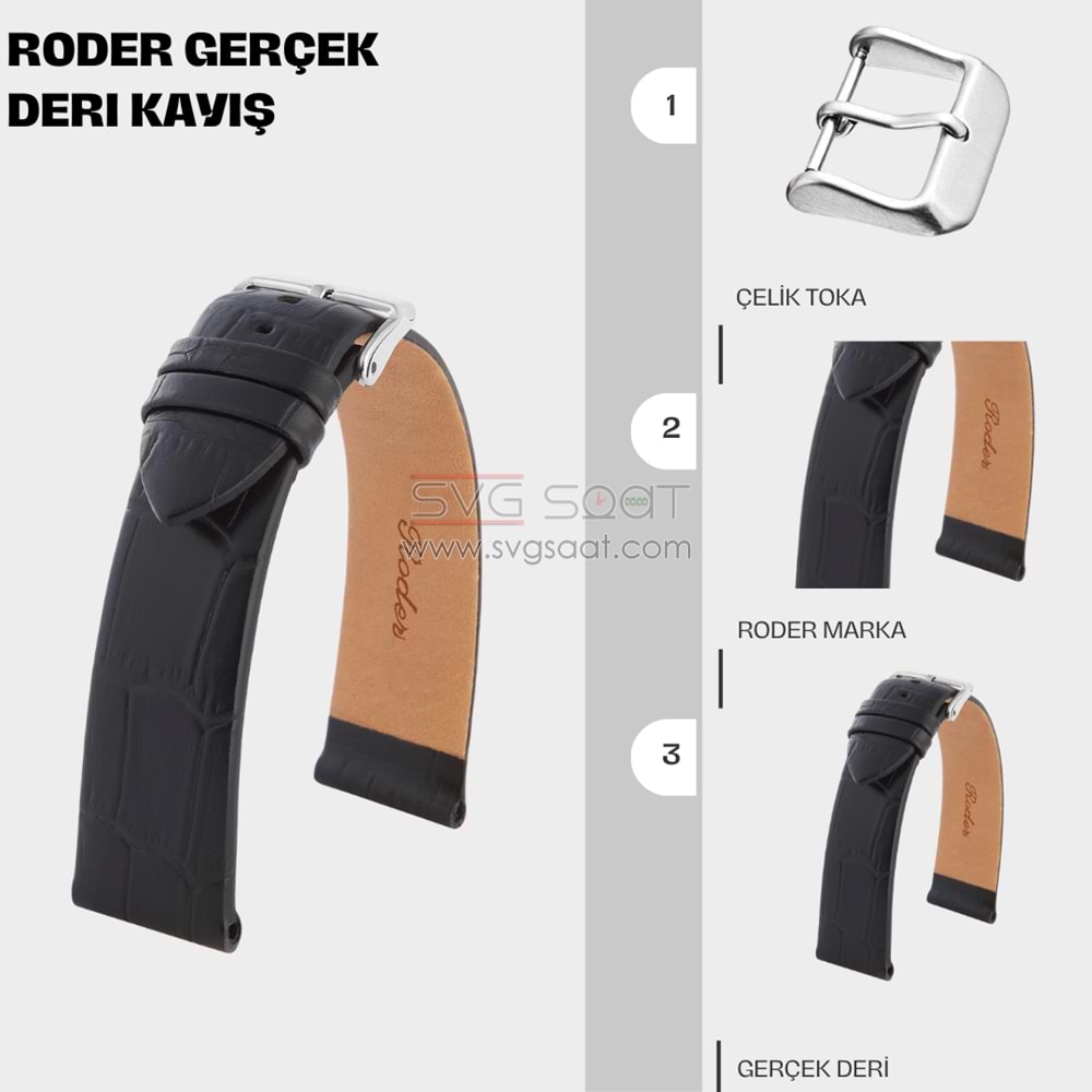 R4173 RODER DERİ KAYIŞ - SİYAH - 20MM