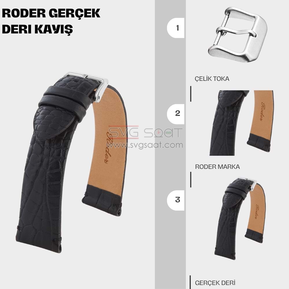 R4171S RODER DERİ KAYIŞ - SİYAH - 22MM