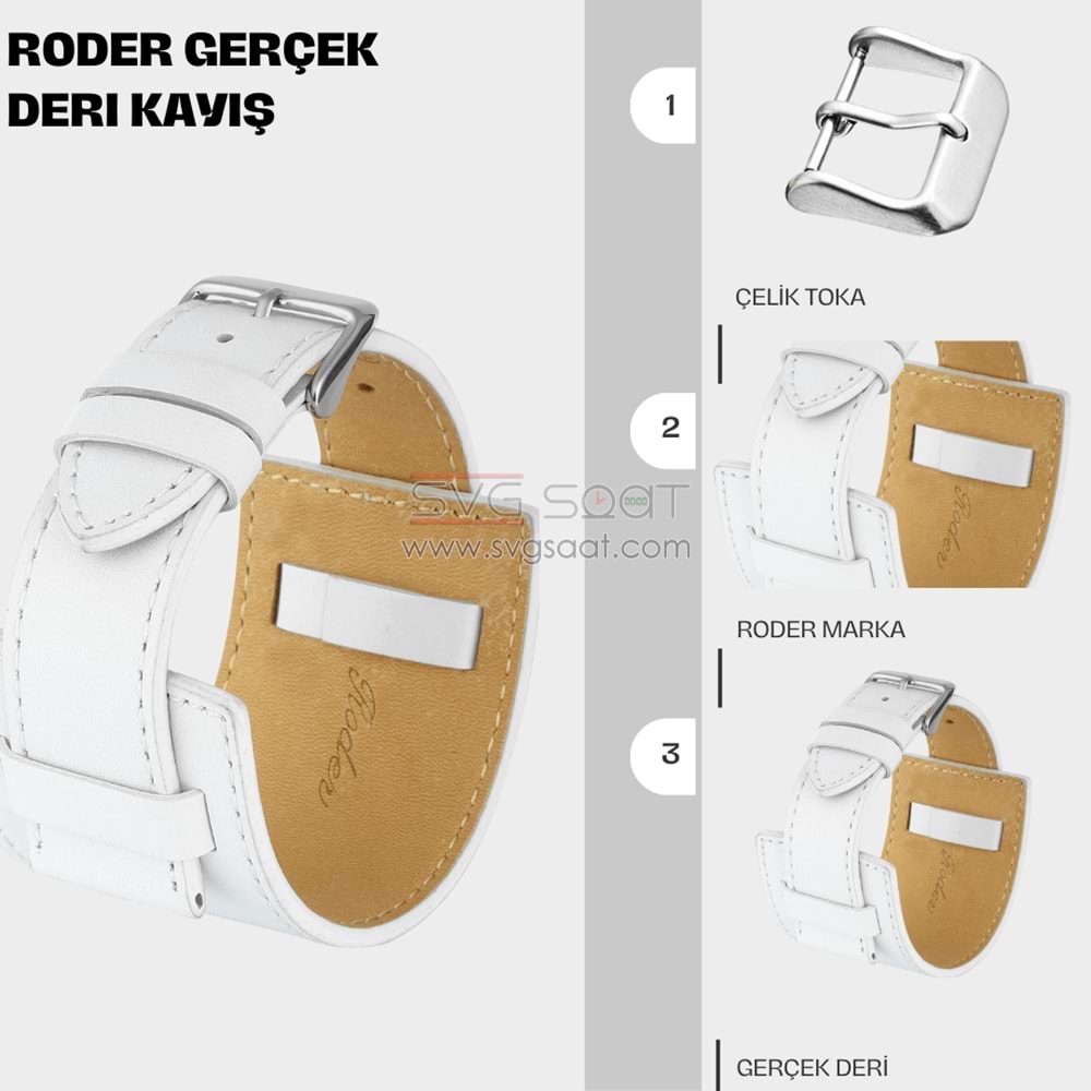 R4161S RODER DERİ KAYIŞ - BEYAZ - 22MM