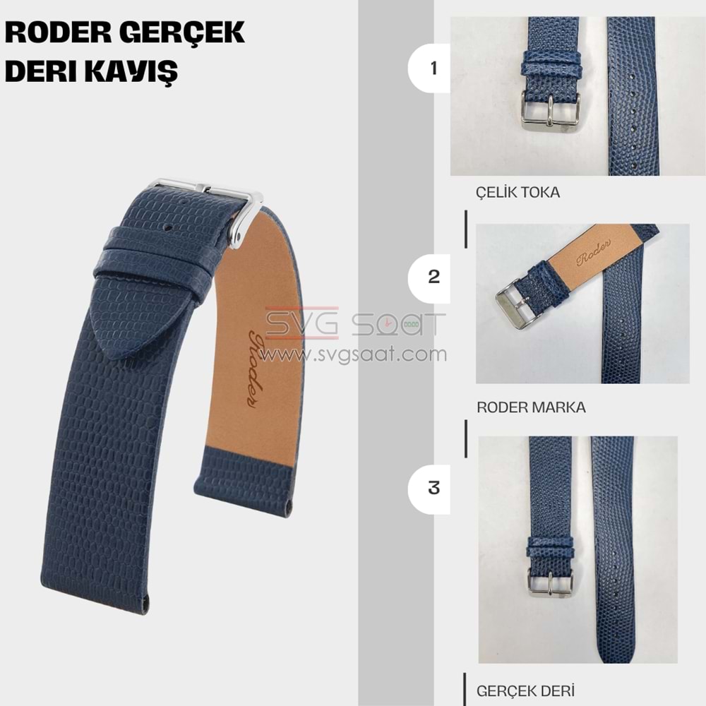 R4157 RODER DERİ KAYIŞ - MAVİ - 10MM