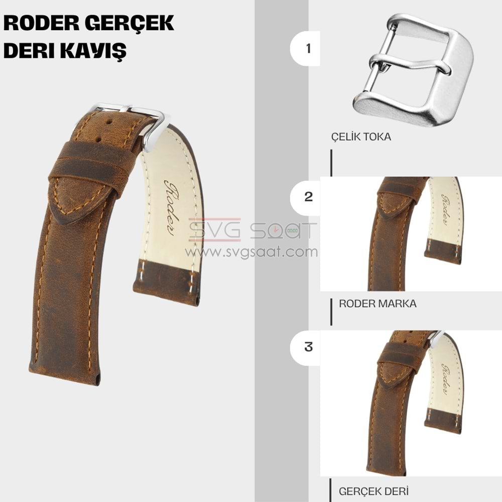 R4154S RODER DERİ KAYIŞ - KAHVERENGİ - 22MM