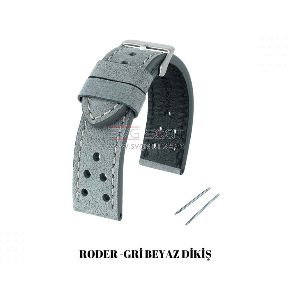 R4152W RODER DERİ KAYIŞ - GRİ - BEYAZ DİKİŞ