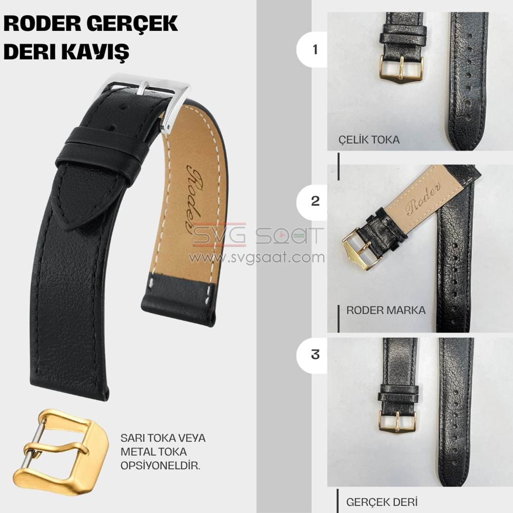 R4150S RODER DERİ KAYIŞ - SİYAH - 18MM