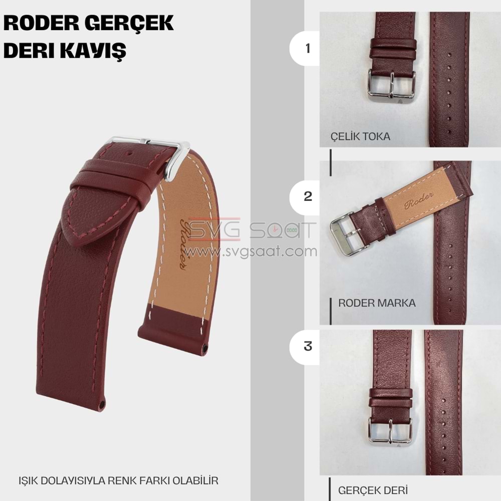 R4150S RODER DERİ KAYIŞ - BORDO - 18MM
